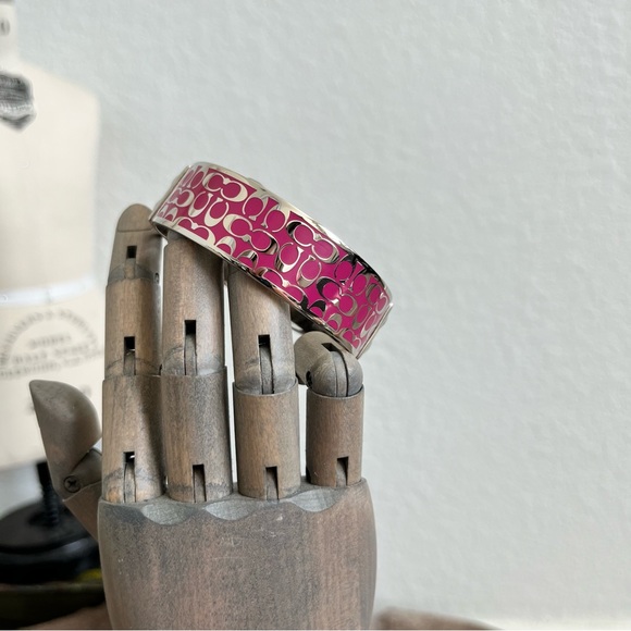 Coach Wide Signature C Pink Metal Bangle Bracelet - Picture 1 of 8